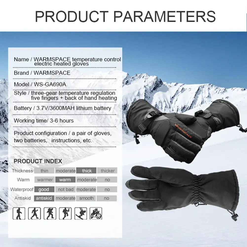 Перчатки с подогревом для езды на Батарея приведенный в действие Водонепроницаемый Термальность перчатки теплые перчатки для сенсорного экрана лыжные перчатки зимние велосипедные перчатки