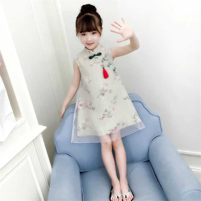 Платье Ципао для девочек в традиционном китайском ретро стиле детское Сетчатое