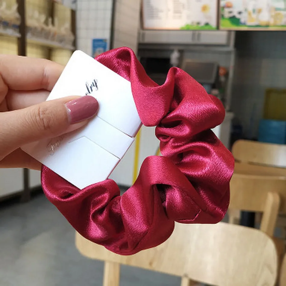 Mädchen elastische Seide Scrunchie Frauen Ruban Satin lila Haarbänder schwarz knusprige Haargummis Gummi Pferdeschwanz Halter Chouchou Zubehör – Detail 5