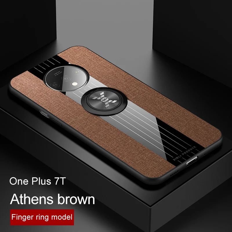 Brown with Ring Чехол для Oneplus 7T Pro, роскошный мягкий силиконовый бампер и магнитное кольцо, держатель, задняя крышка для One plus 7T Pro, чехол для телефона s capa - Цвет: Brown with Ring
