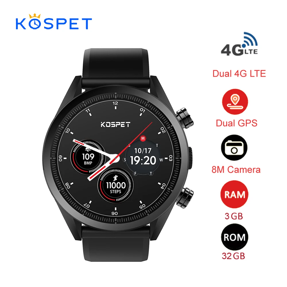 Kospet Hope 4G Бизнес Смарт часы для мужчин телефон Android 7.1.1 3 ГБ + 32 1 39 &quotAMOLED WIFI/GPS/ГЛОНАСС