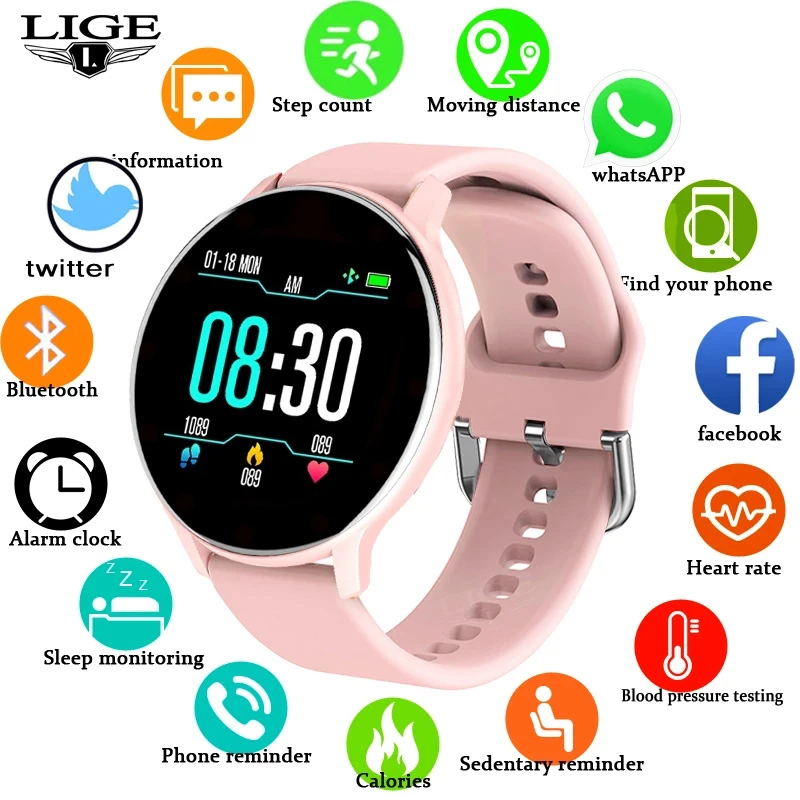 LIGE 2021 New Smart Watch Women Full Touch Screen Sport Fitness Watch IP67 Waterproof Bluetooth For Android ios smart watch Men