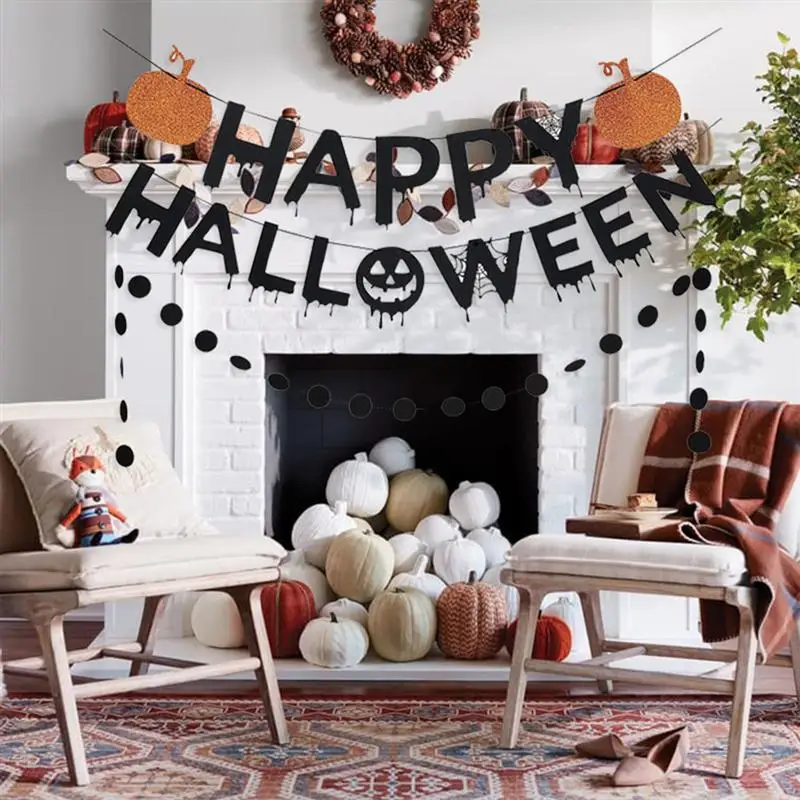 1pc Halloween Banner Pumpkin Decorative Halloween Nonwoven Party Hanging Garland Bunting Banner Party Supplies