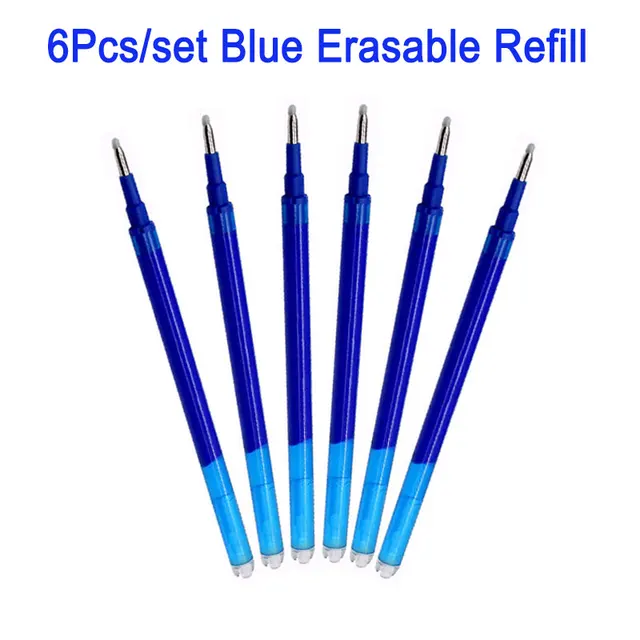 8Pcs/Set Erasable Gel Pen 0.7mm 0.5mm Bullet Tip Blue Black Red Ink Refill Rods 8 Color Writing Drawing Painting Washable Handle 6Pcs Blue Ink