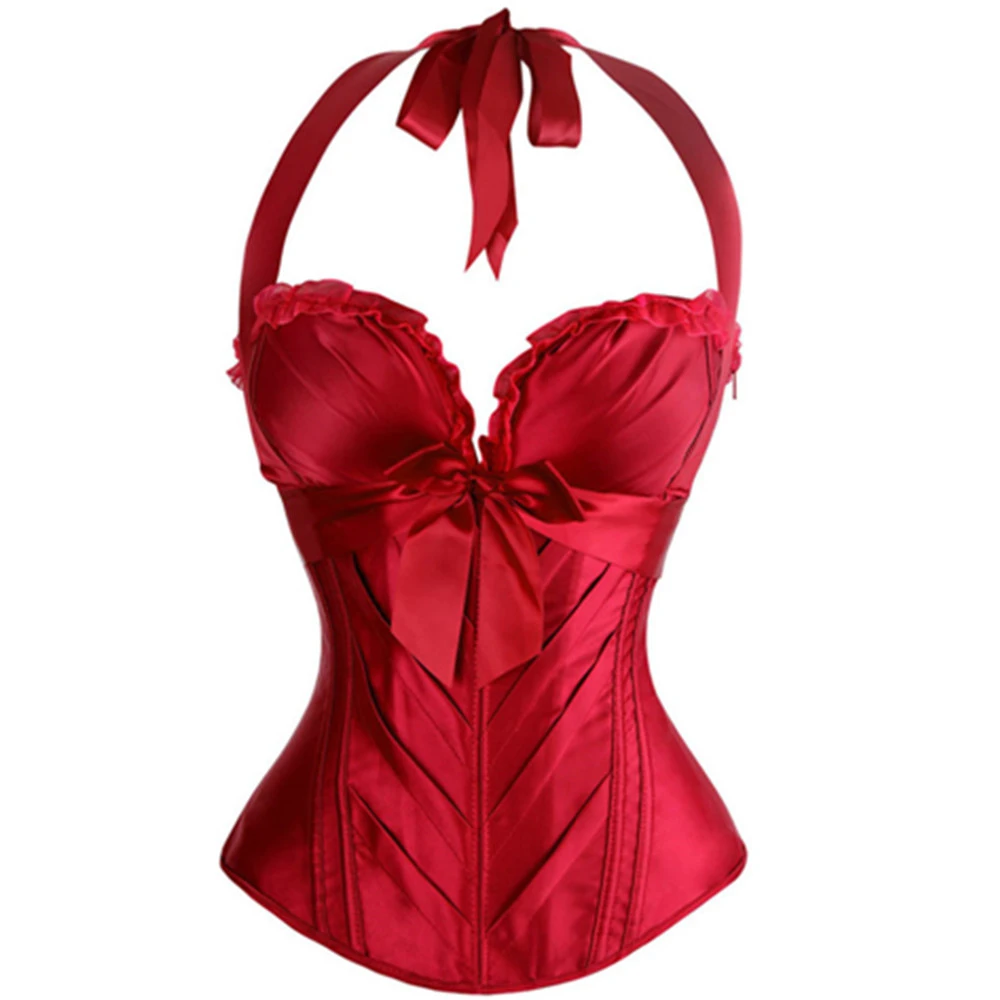 Burlesque Corsets And Bustiers Sexy Cup Cprset Halter Satin Corset With