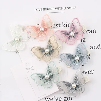

10pcs 2styles Cartoon Korea Retro Handmade Lace Embroidery Butterfly Hairpin Duckbill Side Hair Clip for Girls Women Children