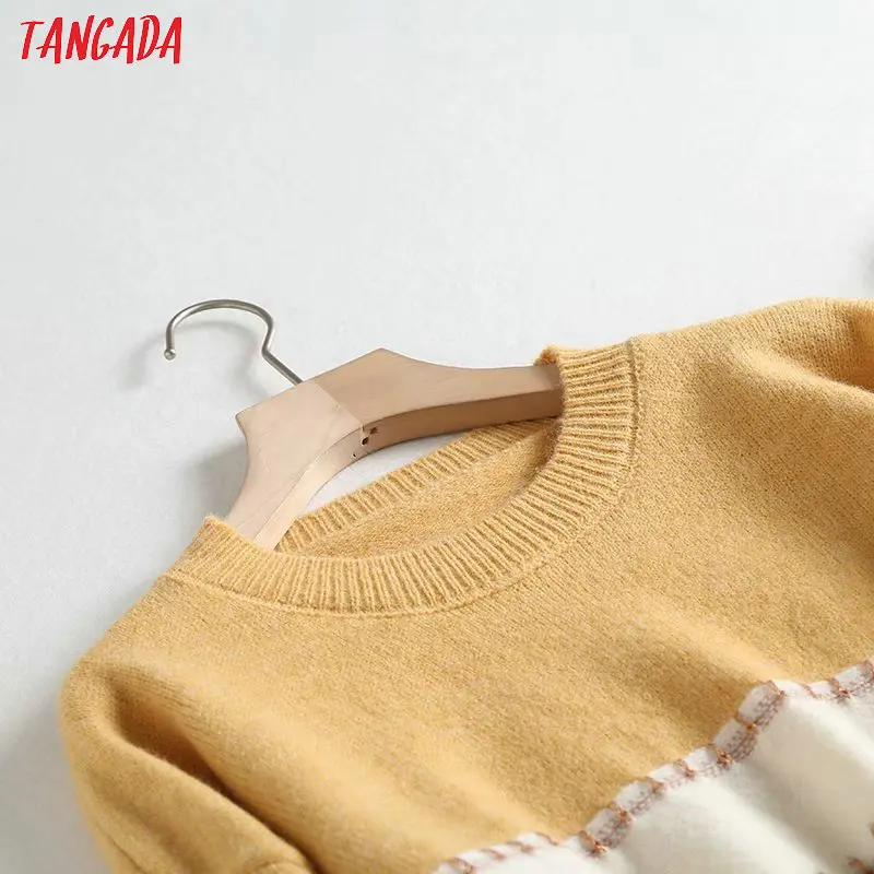 Tangada Женская разноцветная сладкий джемпер свитер в Корейском стиле; Модная одежда с длинным рукавом Круглая горловина пуловеры женские топы BC45