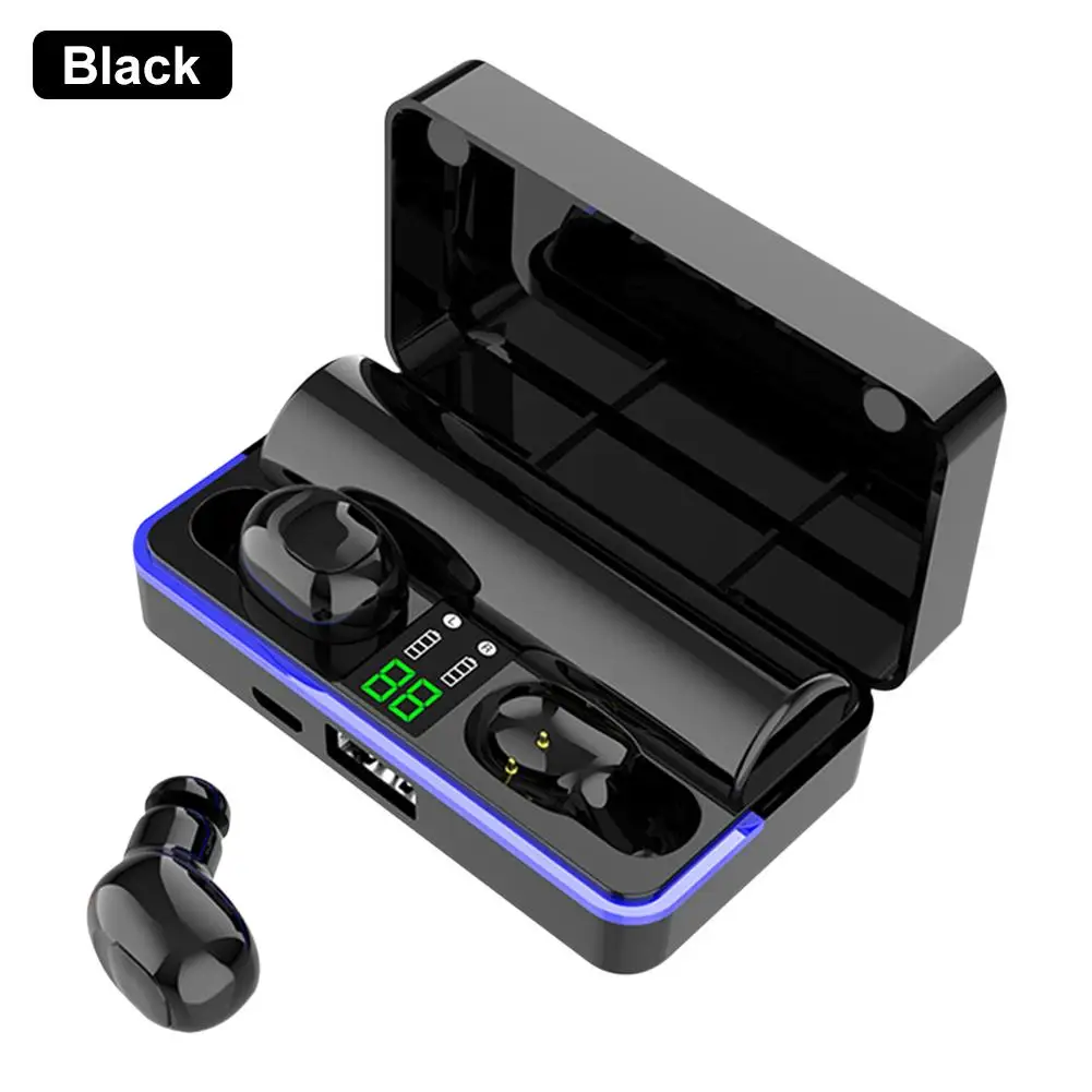 TWS W12 5,0 Bluetooth наушники 6D Стерео шумоподавление беспроводные наушники вкладыши спортивные наушники гарнитура с микрофоном зарядная коробка - Цвет: Black