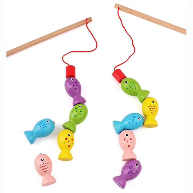 Kids Wooden Montessori Toys Magnetic Kitten Fishing Toys Game Baby Early Educational Puzzle Toys for Children Outdoor Play Set 5