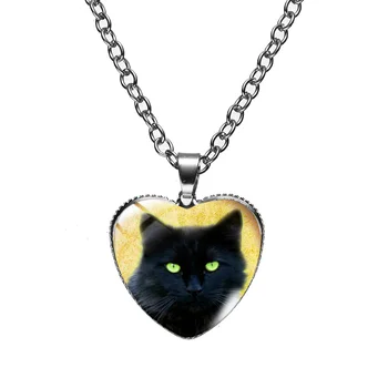 Sterling Silver Accessories Heart Shaped Cat Pendant Diamond Silver Necklace Women