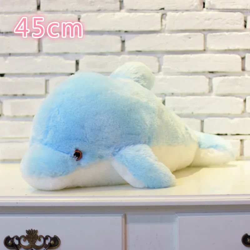 45cm Blue Dolphins 50 см красочные светящиеся плюшевая собака светодиодный светильник Подушка Детские Мягкие игрушки кукла животного подарок на день рождения для ребенка - Цвет: 45cm Blue Dolphins