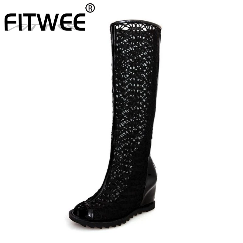 FITWEESize/размеры 34-43 Пикантные женские летние сапоги до колена Кружевные на