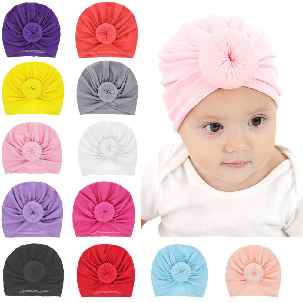 9 Colors Infant Headbands Solid Cotton Kont Turban Headband For Girls Spandx Stretchy Beanie Hat Headwear Baby Hair Accessories