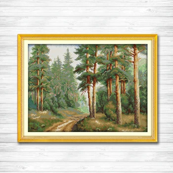 

Pine forest scenery home decor paintings counted printed on canvas DMC 14CT 11CT DMS Cross Stitch Embroider kits Needlework Sets