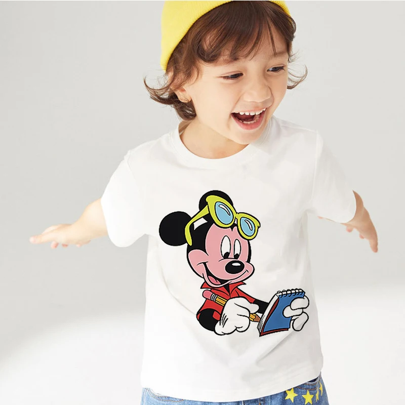 

Disney Fashion Summer Print Mickey Minnie Children Clothes Unisex Casual T-shirt Boy Girl Sports Wind Novelty Blouse Cartoon Top