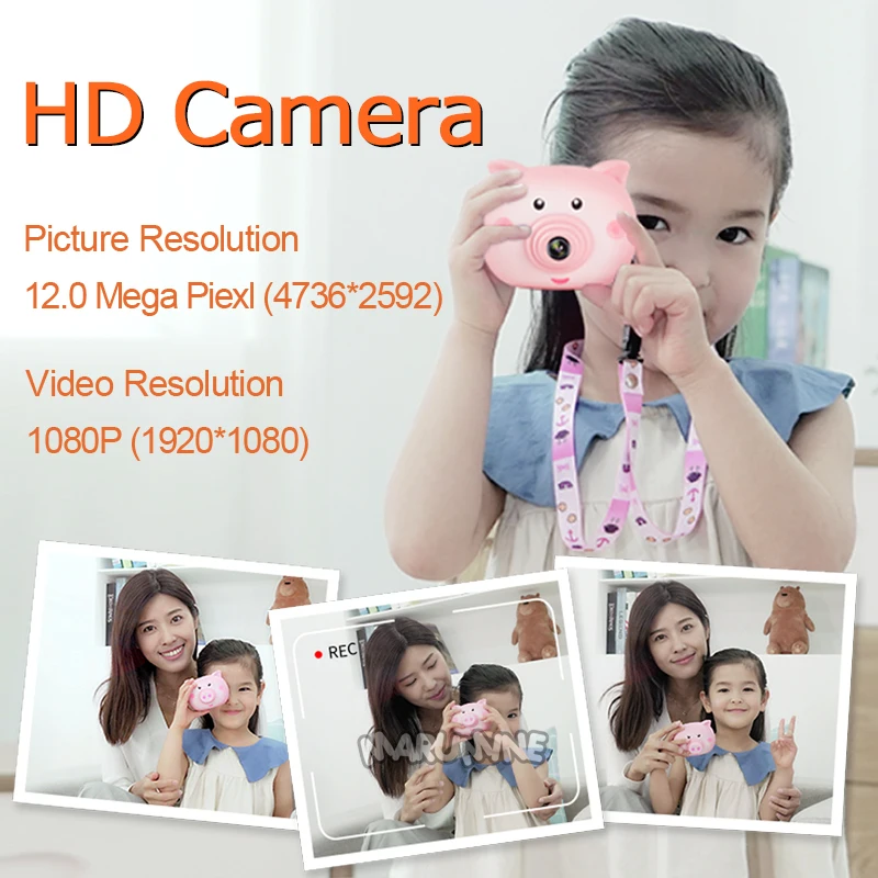 Детская цифровая камера Marumine HD 12,0 Mega Piexl с 2,3 дюймовым экраном, Электронная съемка с таймером, игрушечная фотография