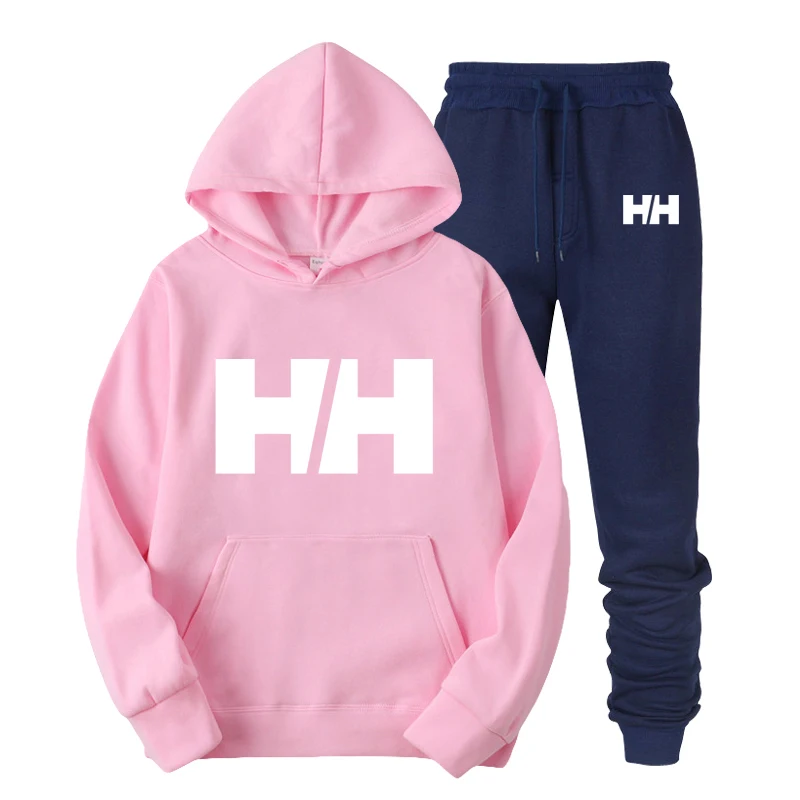 Pink A Nova Marca Treino Moda Masculina спортивная одежда Duas pedas Define Todo o algodador de Lã Grossa moletom com capuz+ calcha Terno - Цвет: Pink