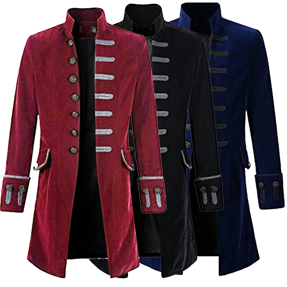 Brand Casual Long Sleeve Jackets Coats Victorian Men Velet Jacquard Steampunk Thick Fashion Windbreaker Overcoats | Мужская одежда