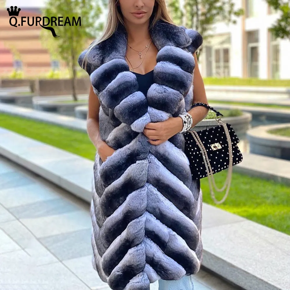 豊富買蔵 女性のためのトレンディなウサギの毛皮のコート 長くて暖かい服 ノースリーブのファッション 高級ラペルの襟 衣類 Real Q Urdrex Fur 販売促進物 Ipcb Org Br