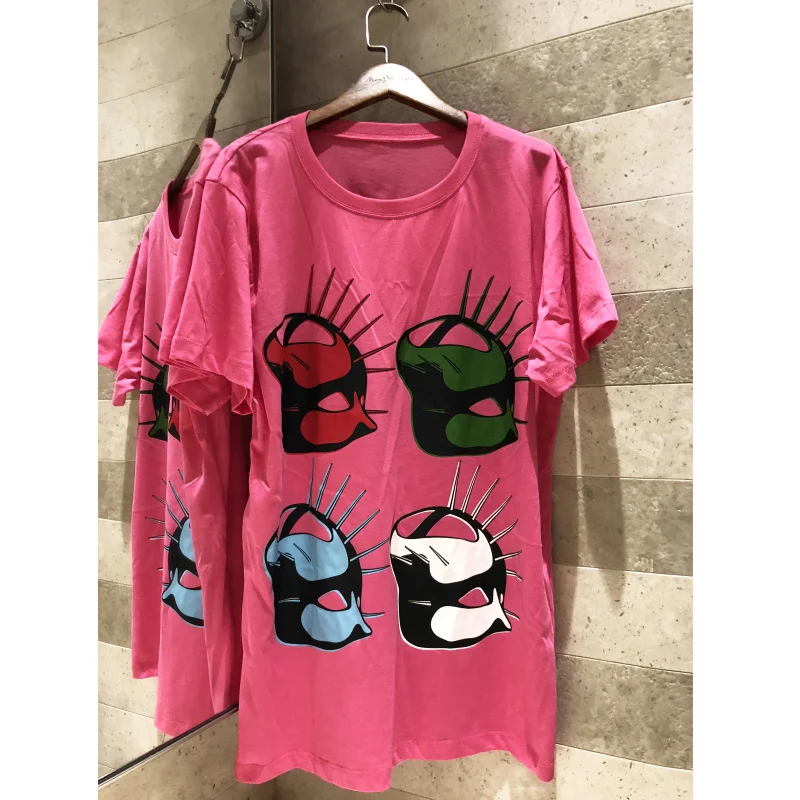 

Women's new 2019 Tshirt women's casual Color mask Graffiti print Leisure loose high quality 100%Cotton t-shirt top