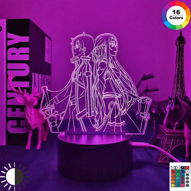 Аниме меч искусство онлайн-фигурки 3d светодиодный ночсветильник спальни Декор