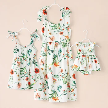 

Floral Print Mother Daughter Sling Dresses Summer Sleeveless Mom Girls Family Dress Mommy And Me Family Look Clothes Outfits
