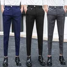 Осень новое платье брюки мужские формальные клетчатые брюки для стройных мужчин модные деловые повседневные брюки в британском стиле мужские