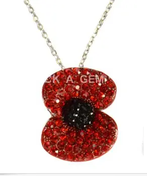 

1.8" Red Enameled Rhinestone Crystal Diamante Poppy Flower Pendant Chain Necklace