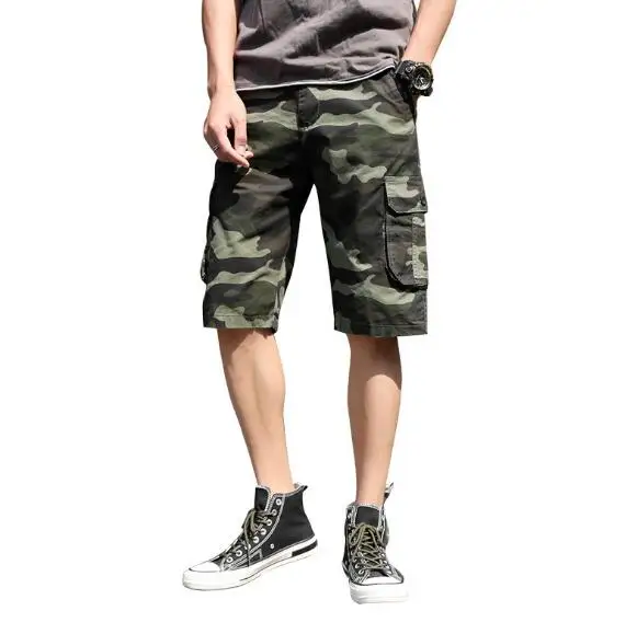 Камуфляжные мужские шорты Карго новые мужские s мужские шорты в повседневном стиле свободные рабочие шорты мужские военные Короткие штаны плюс размер M-4XL без пояса