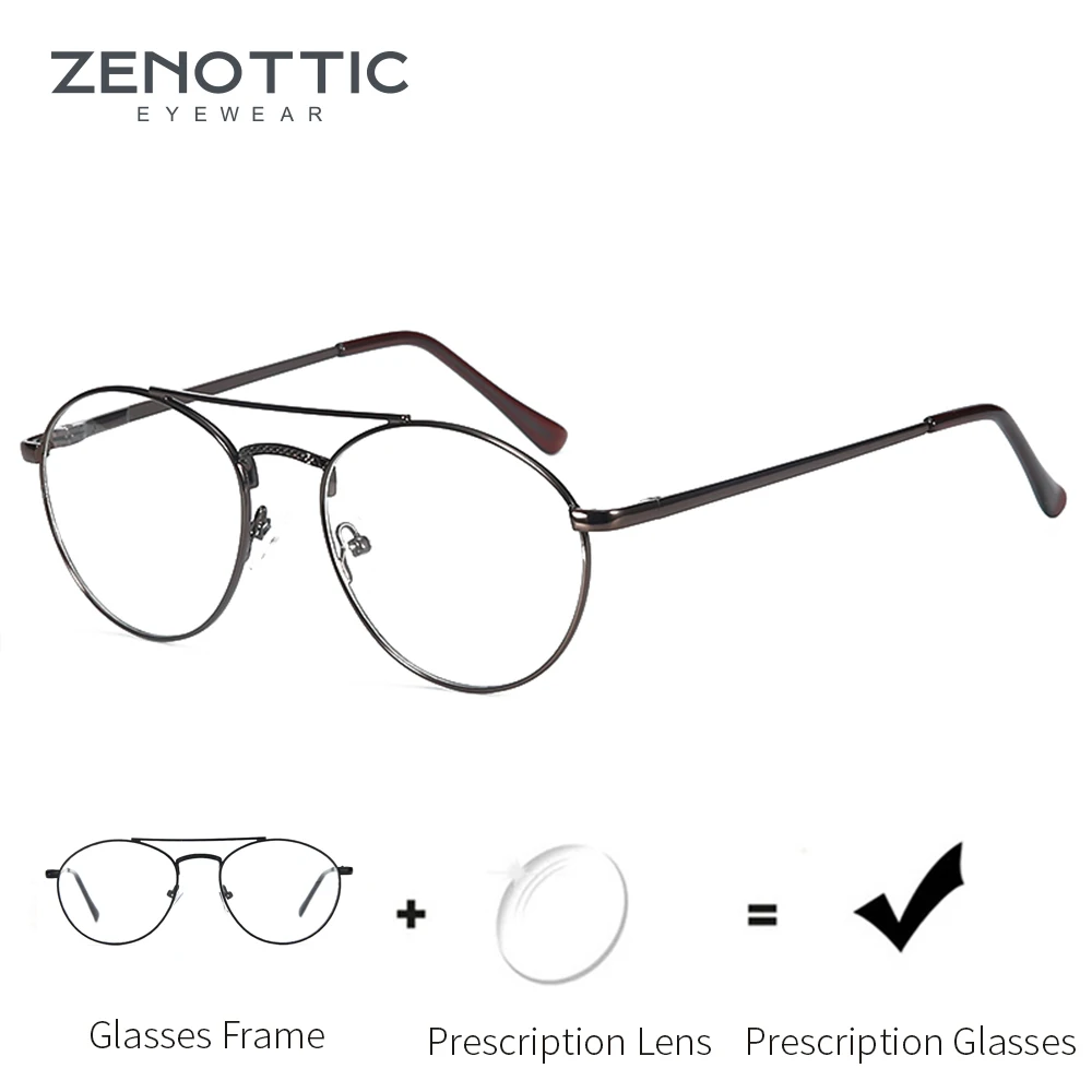 

ZENOTTIC Alloy Prescription Glasses Men Pilot Myopia Spectacle Frame Eyeglasses Metal Optical Blue Light Photochromic Eyewear