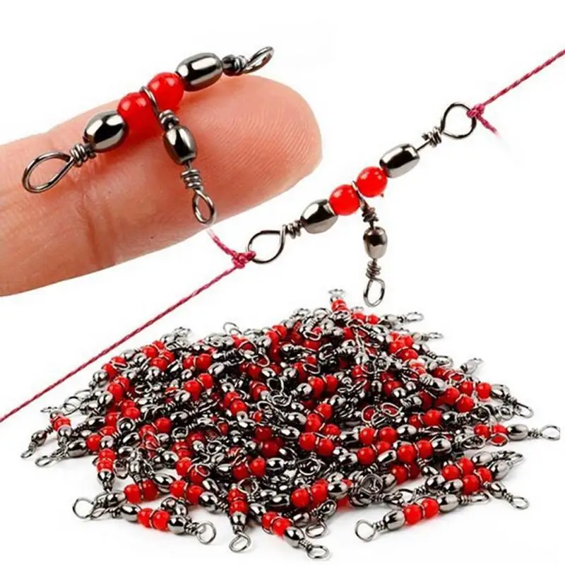 

3 Way Brass Fishing Rolling Barrel Swivel Ring Fishhook Lure Line Connector With Beads Fishing Tackle Accessories