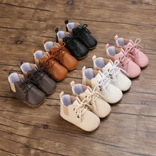 

Newborn baby shoes retro simple solid color leather rubber sole anti slip flat sole toddler shoes first walkers moccasin shoes