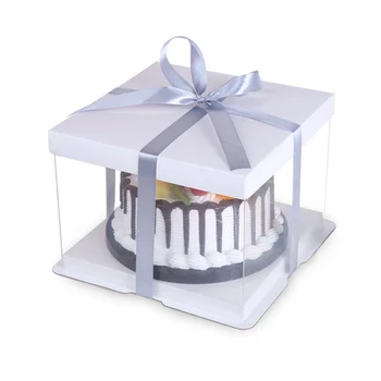 

Transparent Square Cake Box Plastic Cake Packaging Boxes Organizer for Home Dessert Shop - 8 inch (White)