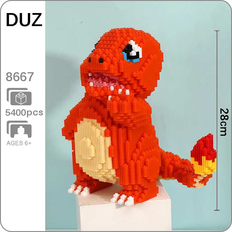 

DUZ 8667 Anime Charmander Pocket Monster Animal 3D Model DIY Mini Blocks Bricks Building Toy for Children 28cm tall no Box