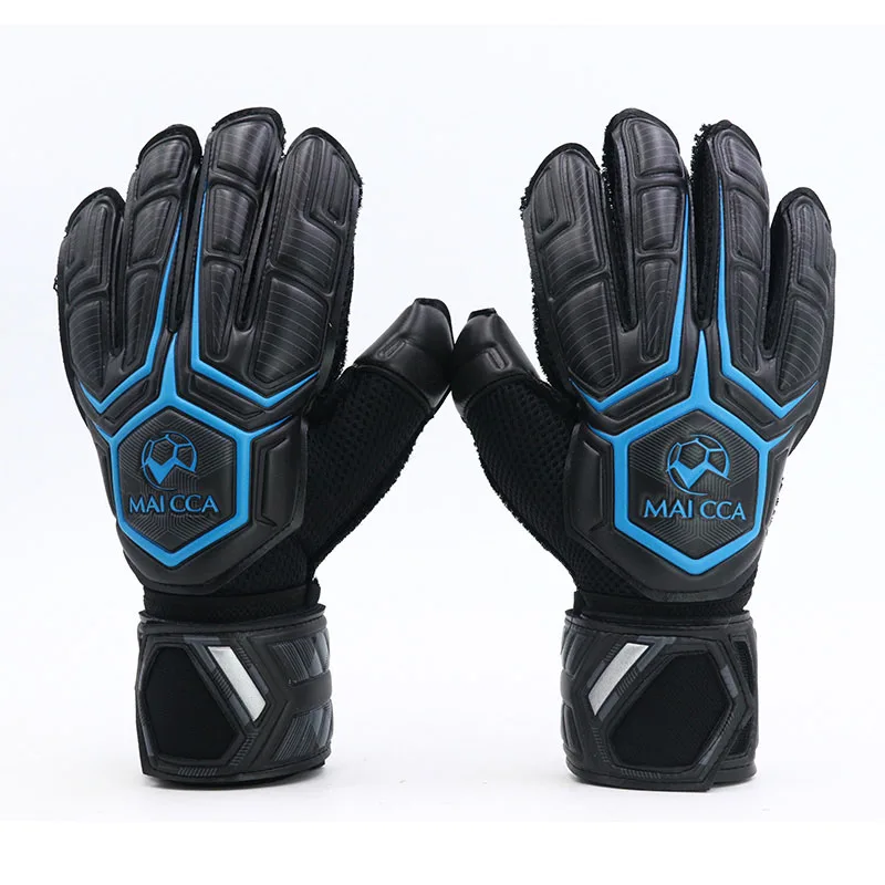 Вратарские перчатки для футбола уплотненный латекс защита пальцев профессиональный футбол вратарь детский Хранитель лучник перчатки мальчик - Цвет: Blue