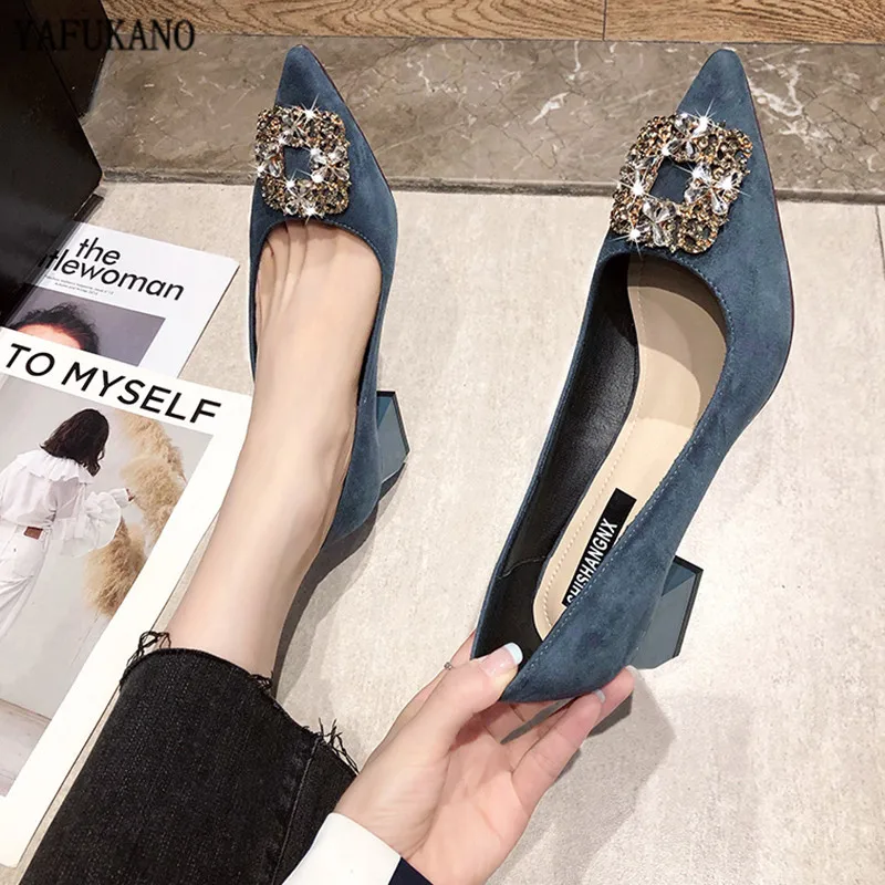 Elegant Rhinestone Decoration Women Pumps 2020 New Chunky Heel High Heels Fashion Suede MidHeel Shallow Mouth Work Single Shoes Elegant Rhinestone Decoration Women Pumps 2020 New Chunky Heel High Heels Fashion Suede MidHeel Shallow Mouth Work Single Shoes