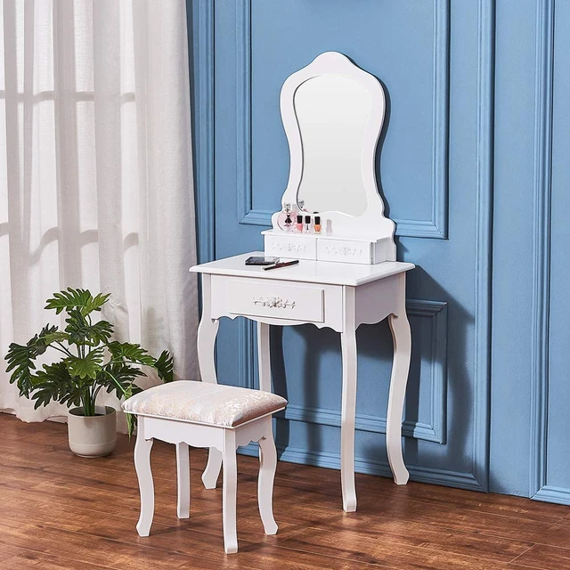 Dressing Table Set With Stool And Mirror Makeup Desk 3 Drawers Vanity  Furniture Easy To Assemble Adult Size For Tiny Room - Dressers - AliExpress
