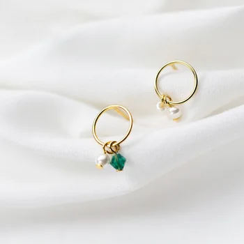 

925 Sterling Silver Exquisite Gold Color Green Crystal Stone Round Circle Drop Dangl Earrings For Women Jewelry