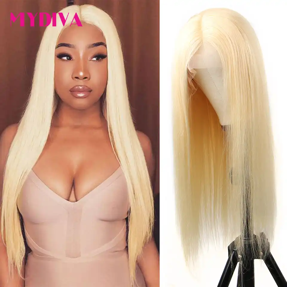 613 Blonde Lace Front Wig Brazilian Straight Human Hair Wigs For Women Middle Part 13 1 Lace Front Wig 613 Honey Blonde Remy Custom Hair Weaves Aliexpress