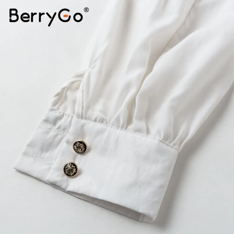 BerryGo, винтажная женская блузка на пуговицах, рубашка, модная уличная блузка с длинным рукавом, Белый Топ, пэчворк, офисные женские топы, весна