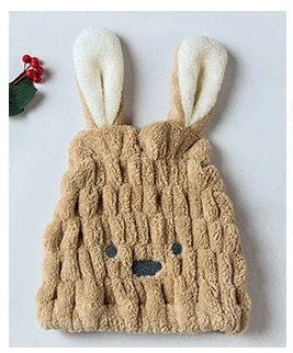 Brown Коралловый флис сухая шапочка для волос супервпитывающее полотенце и быстросохнущее мягкое бархатное мультяшное кроличье ухо шапочка для душа для взрослых CB4650/O - Цвет: Brown