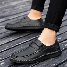 Повседневная мужская обувь ручной работы из натуральной кожи; сезон весна-лето; легкая мужская обувь для ходьбы; уличные кроссовки без шнуровки; большие размеры 38-46