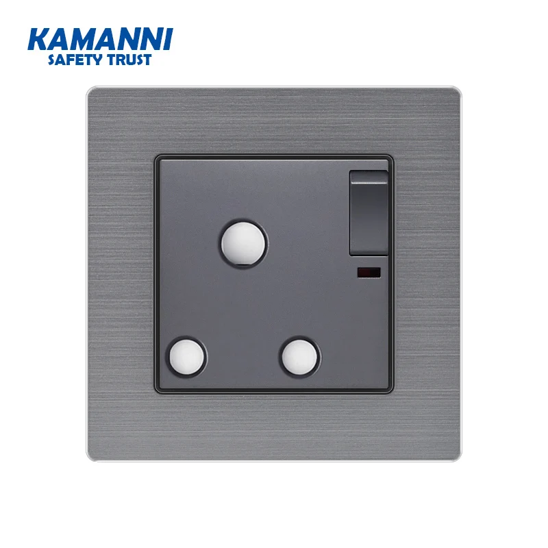 

KAMANNI Wall aluminum alloy gray panel power UK socket, 13A black UK standard power socket switch 86mm * 86mm with indicator