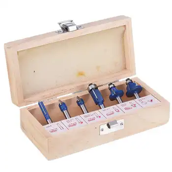

6Pcs/Set 1/4" Milling Cutter Router Bit Set Wood Cutter Woodworking Trimming Engraving Carving Cutting Tools With Wooden Box