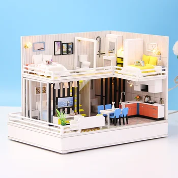 

Doll house Furniture Wooden Miniature DIY Kit with Dust Cover Music Box Assemble Crafts Toy Best Birthday Gift For Children Girl
