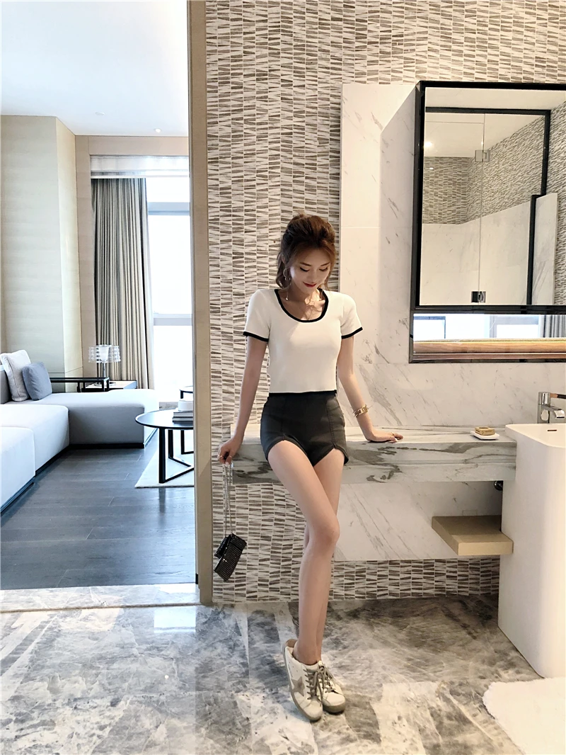 Kpop Blackpink JENNIE/уличная футболка с круглым вырезом Женский костюм из двух предметов, топ и штаны, женский корейский сексуальный тонкий комплект из 2 предметов