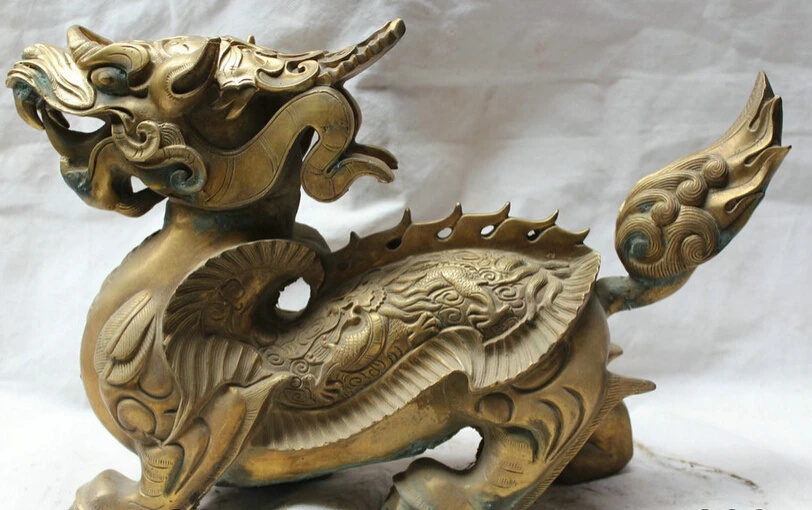 voge gem S2004 17&quot Chinese Brass animal Folk Feng Shui Unicorn Beast Pi Xiu Statue sculpture D0318 | Дом и сад
