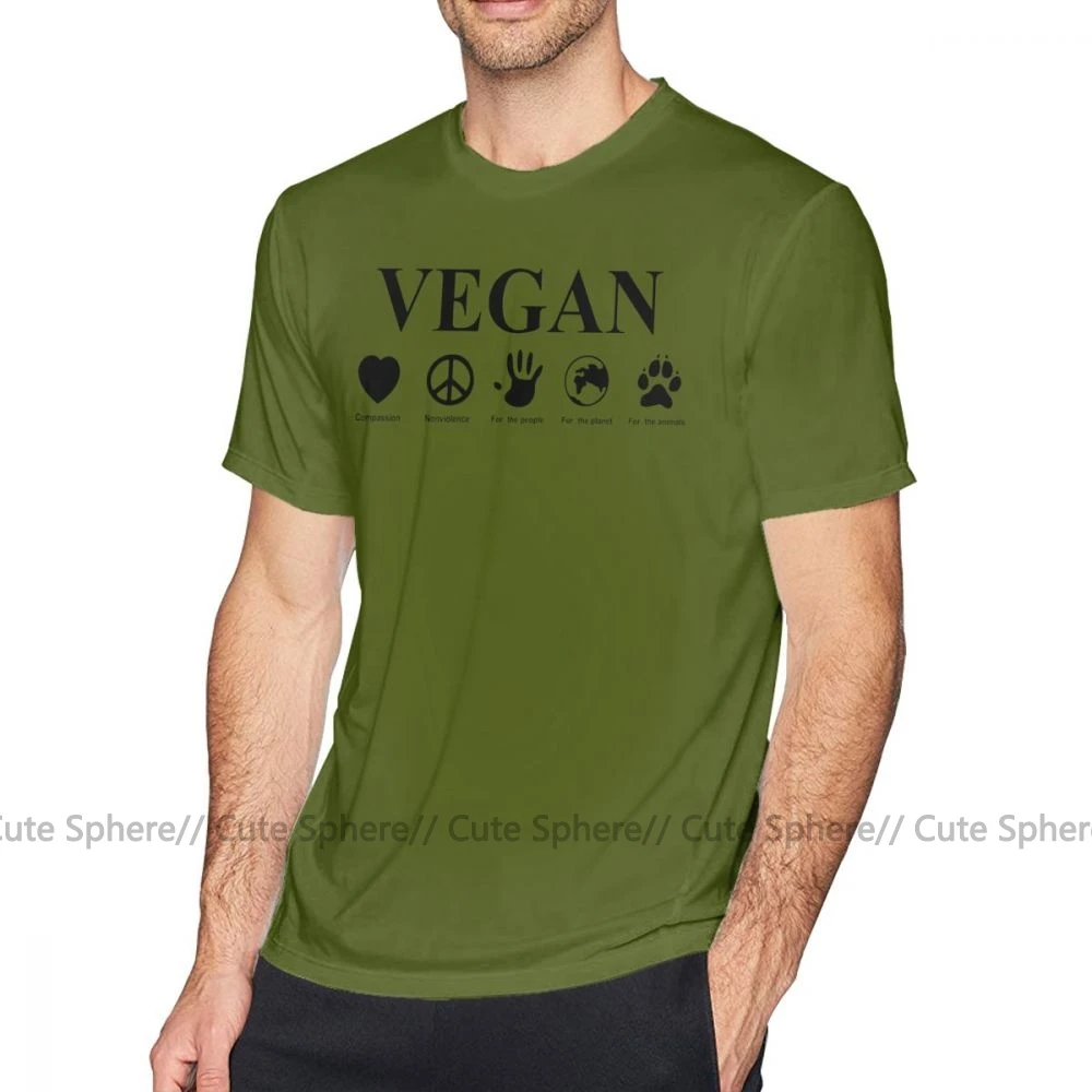 Vegan футболка Go Vegan, футболка для мужчин, забавная футболка с коротким рукавом, с принтом, базовая, негабаритная, 100 процентов, хлопковая футболка - Цвет: Army Green