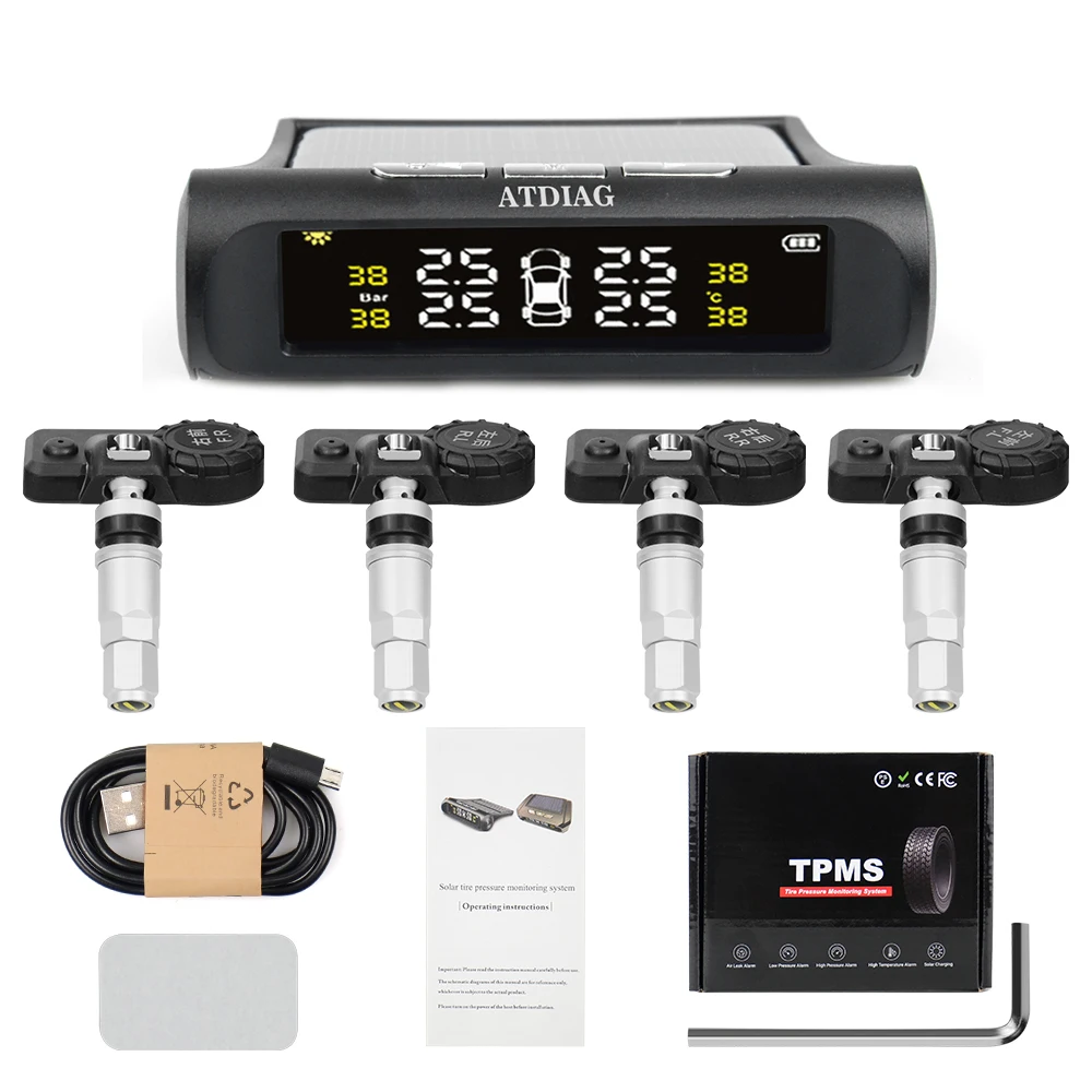 Smart TPMS Car Tire Pressure Alarm Monitor System 4 Sensors Display Solar Intelligent Tyre Pressure Temperature Warning