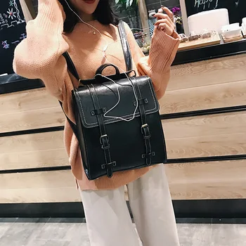 

2019 New Fashion Women Bag PU Leather Backpack Flip European and American style Bag Wild High Quality Retro PleatedBag